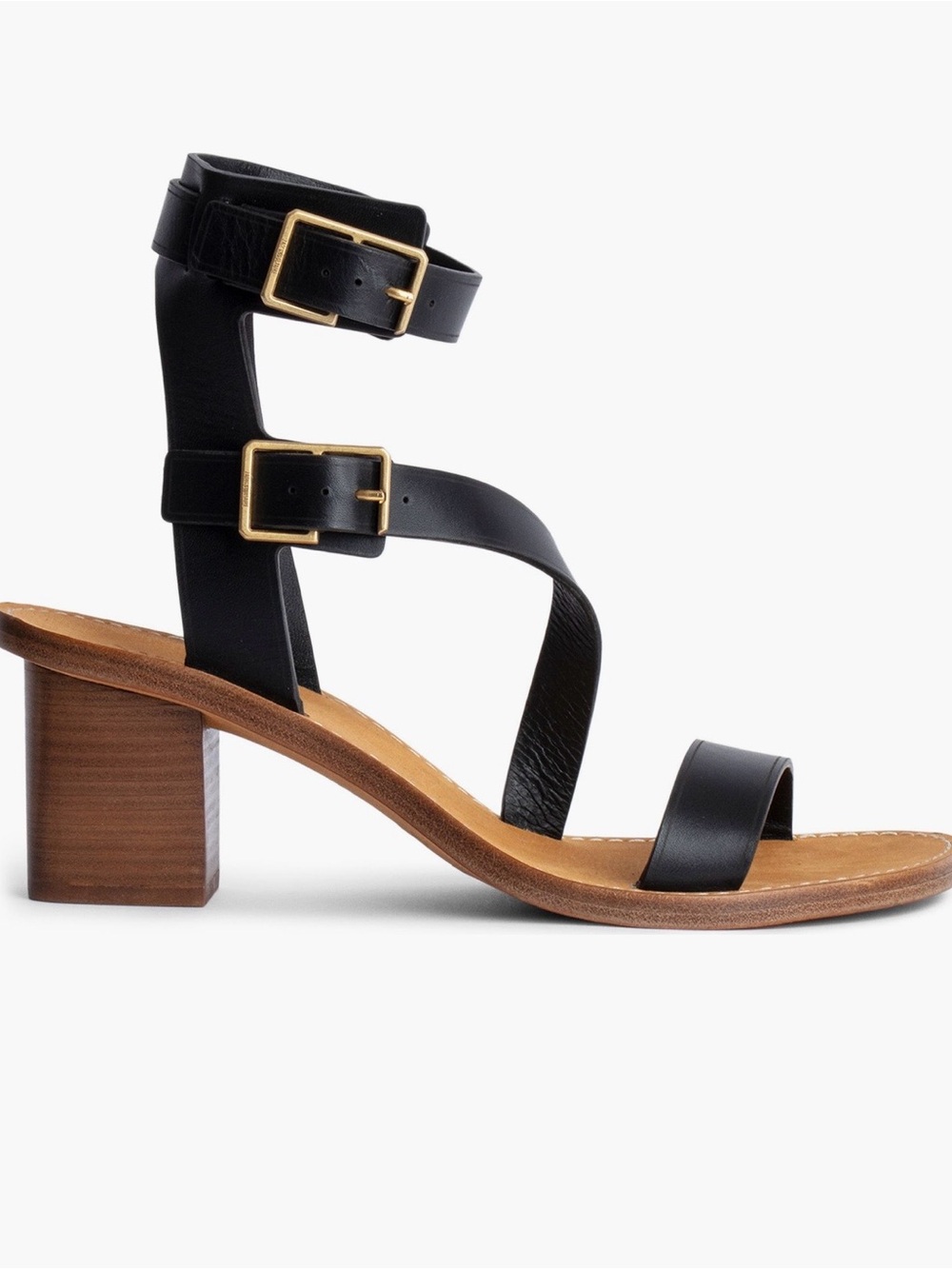 Classic Black Leather Block Heel Sandal